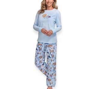 Pajamagram Sz Medium Dog Pajama Set Blue Bulldog Cozy Long Sleeve Long Pants